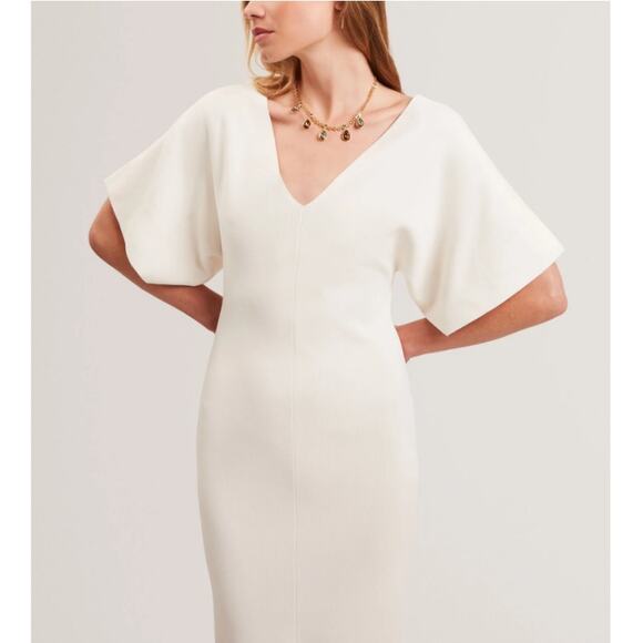 Ted Baker Ivory Wide Sleeve Knitted Bodycon Midi Dress Size US 8 - Picture 1 of 10